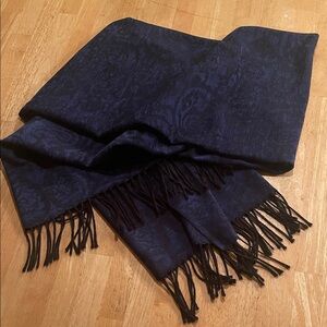 Italian-Made Large Navy Paisley Fringe Scarf / Shawl 32 x 72 inches